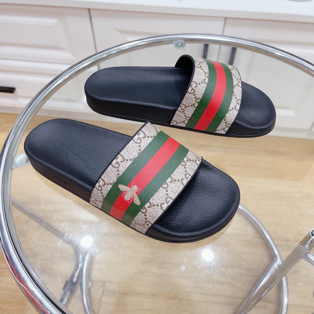 Gucci Women’s GG Slide Sandal With Bee Web Black For Women 407345