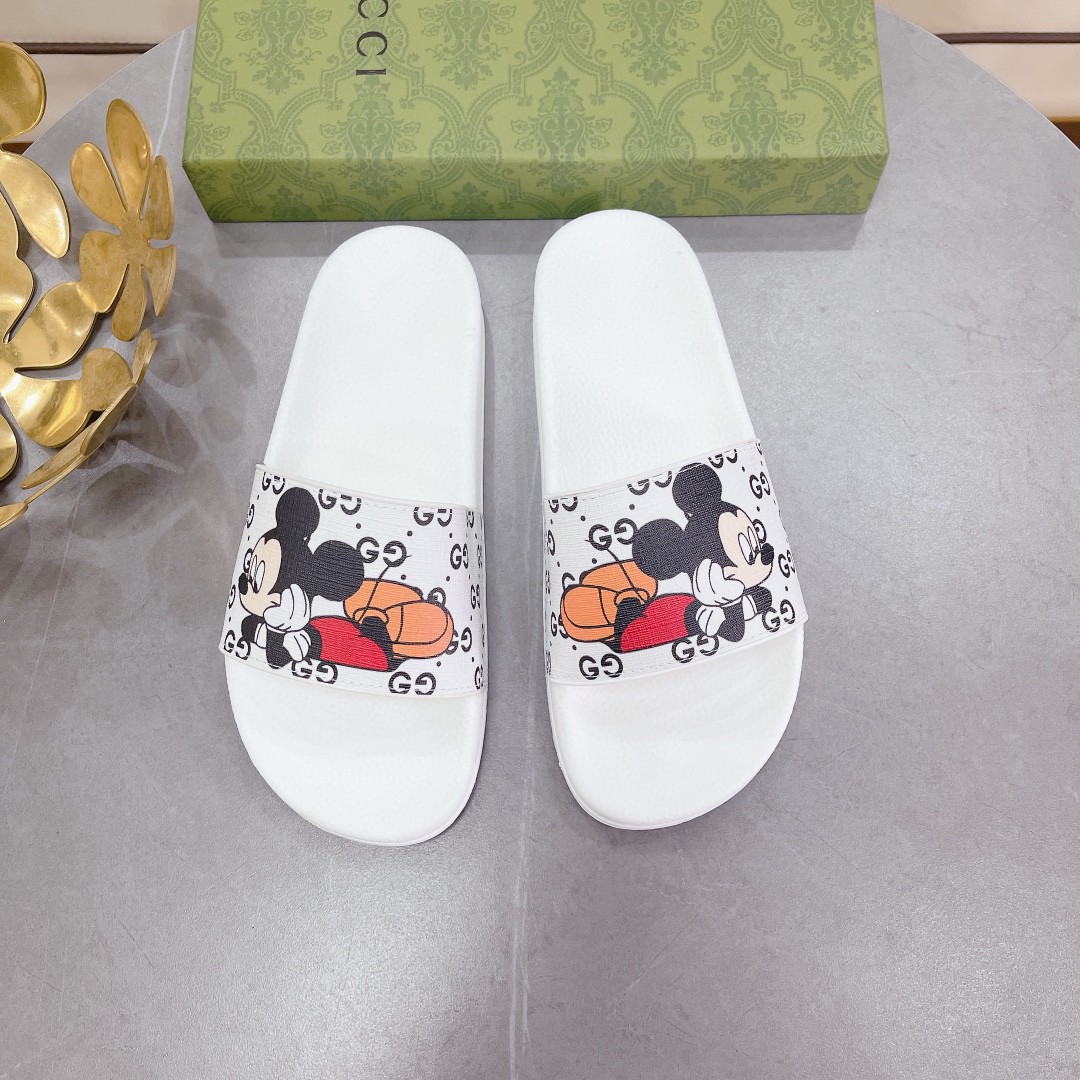 Gucci Women’s GG Slide Sandal With Mickey Mouse White For Women 407345