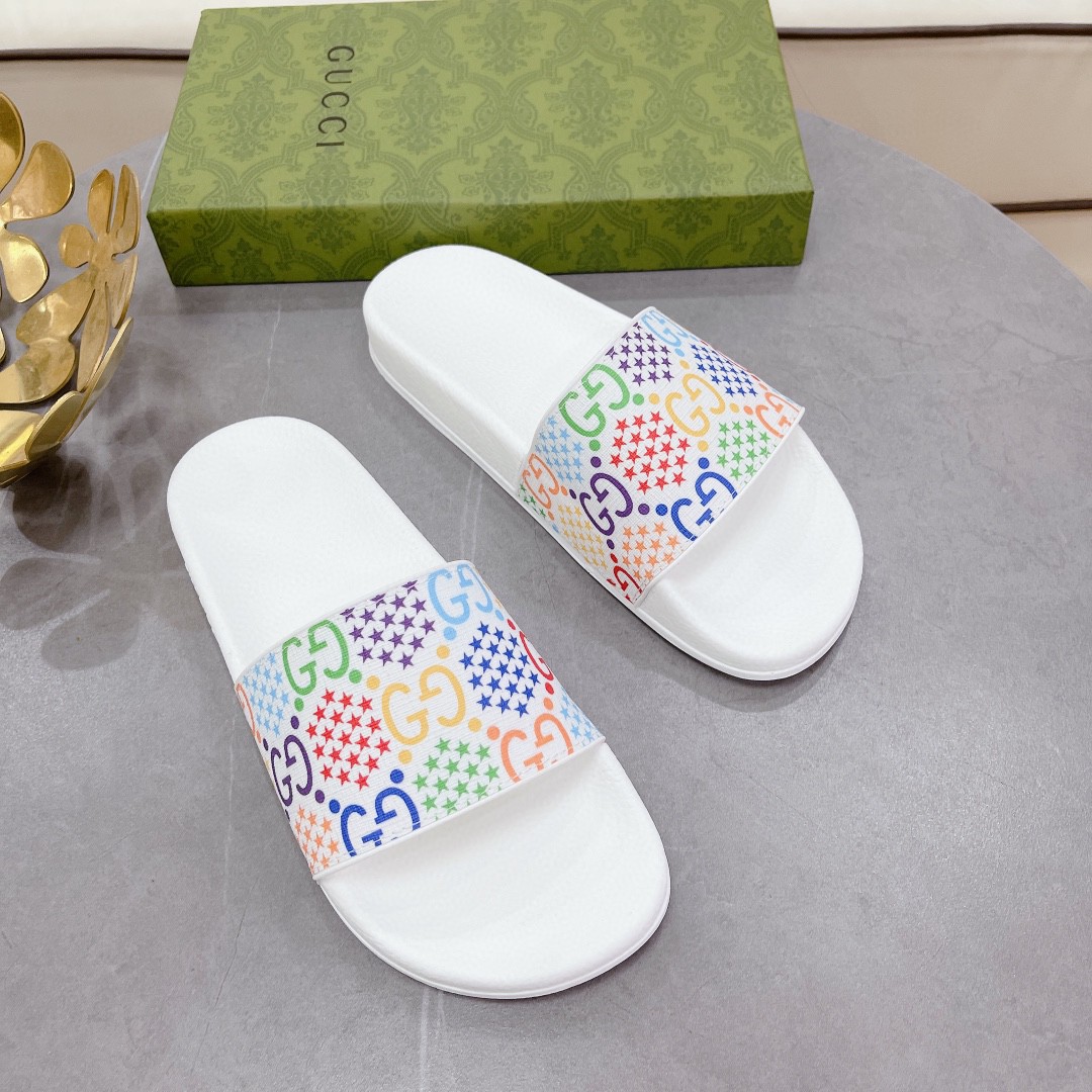 Gucci Women’s GG Slide Sandal With Stars White For Women 407345