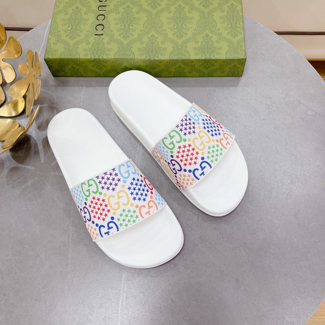 Gucci Women’s GG Slide Sandal With Stars White For Women 407345