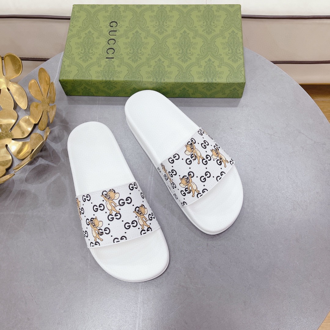 Gucci Women’s Jerry Print Slide Sandal White For Women 681867