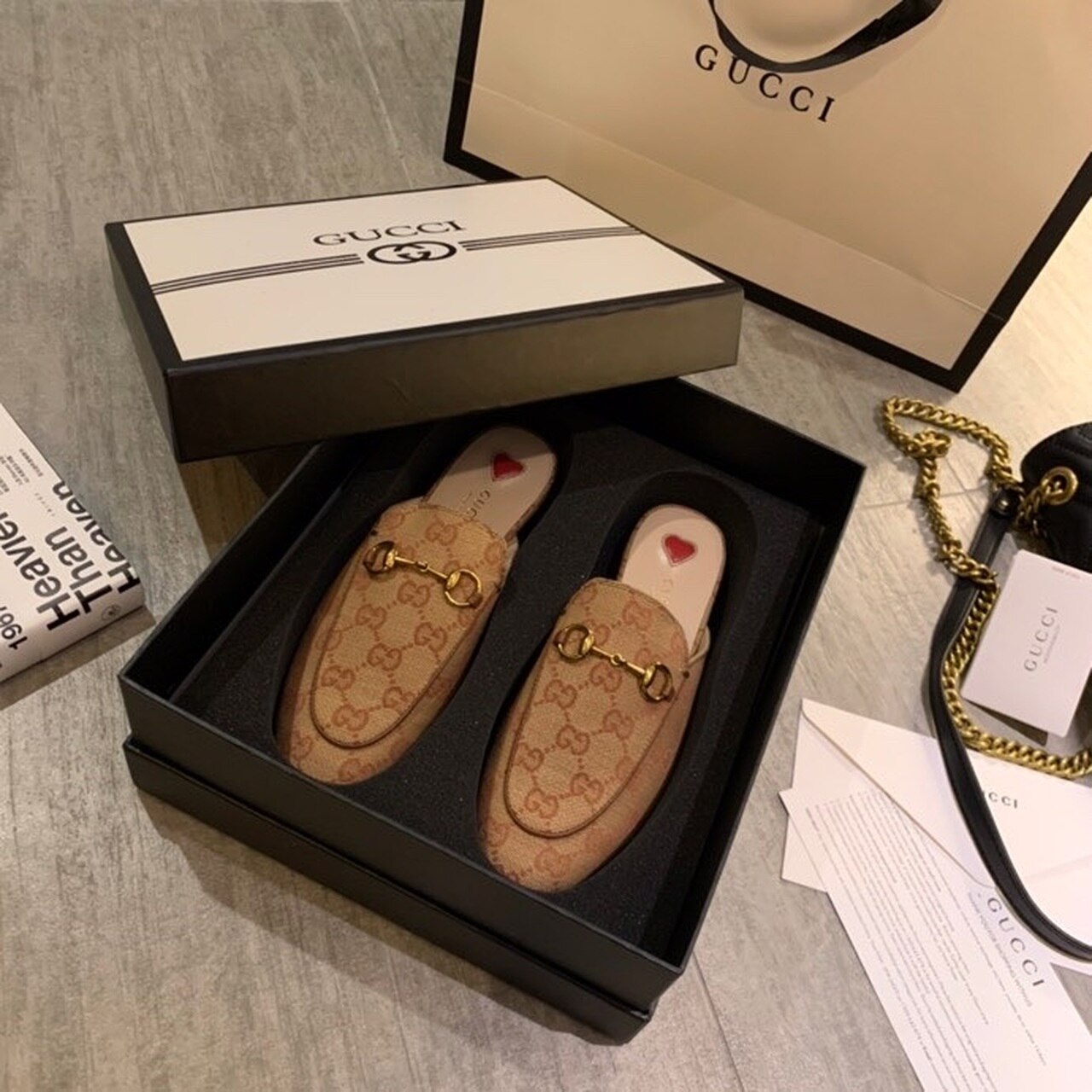 Gucci Women’s Jumbo GG Princetown Slipper By Canavas Brown For Women GG 475094 UKO60 2588