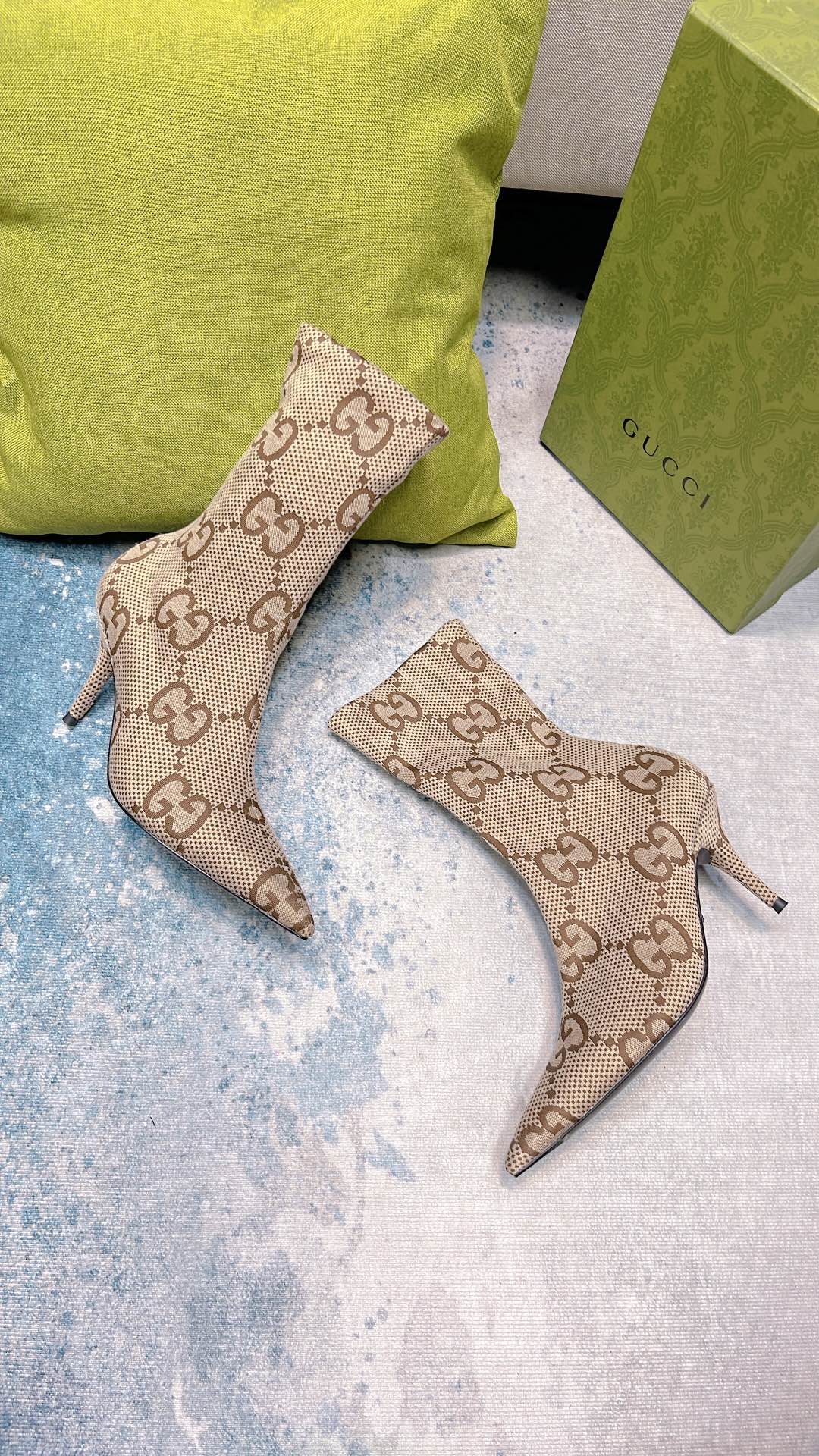 Gucci Women’s Lisa Monogram Canvas Ankle Boot Beige For Women GG