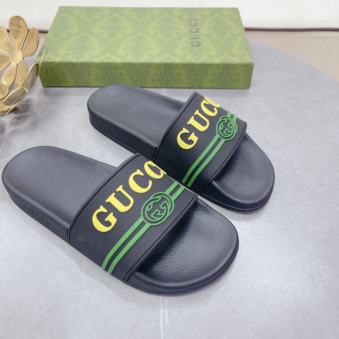 Gucci Women’s Logo Rubber Slide Black Green And Yellow For Women 522887