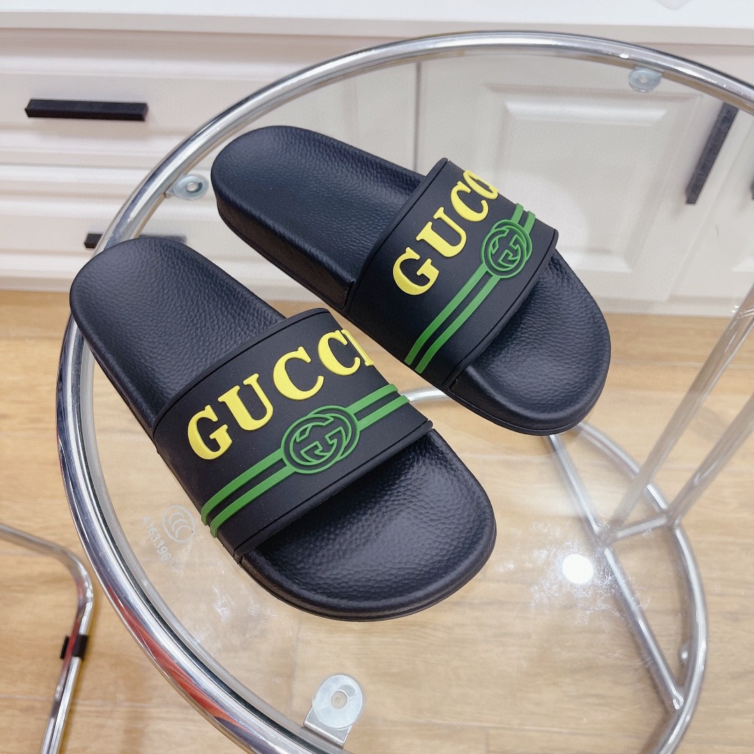 Gucci Women’s Logo Rubber Slide Black Green And Yellow For Women 522887