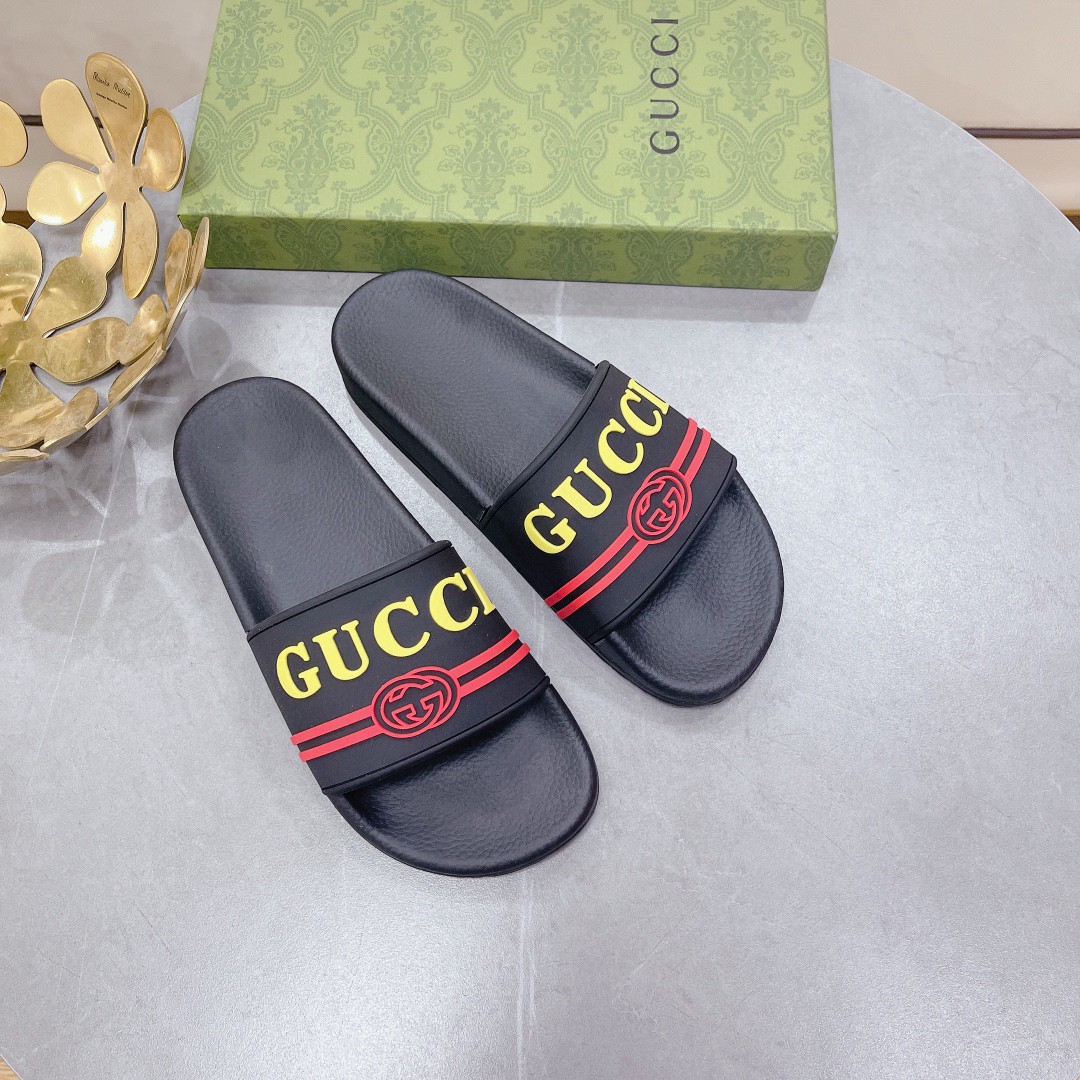 Gucci Women’s Logo Rubber Slide Black Red And Yellow For Women 522887