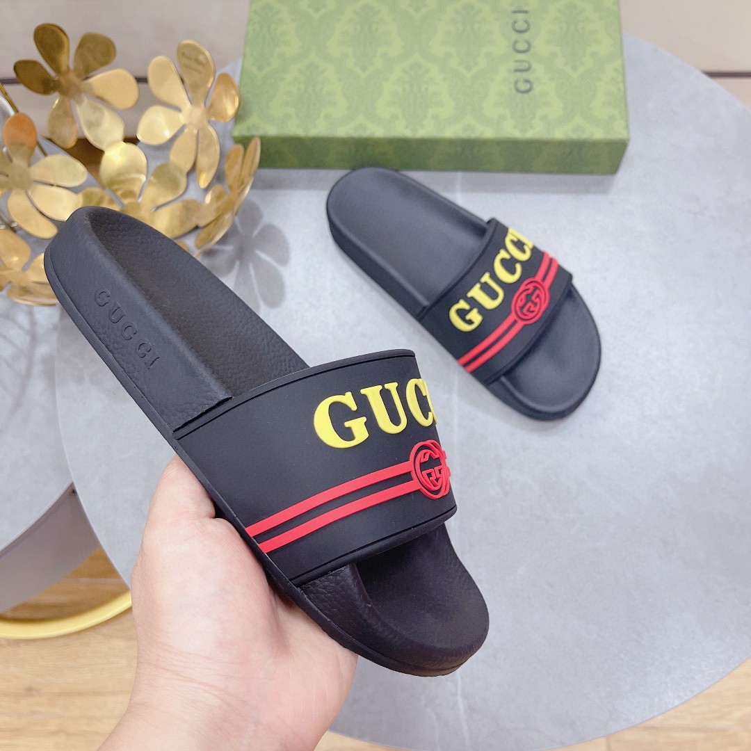 Gucci Women’s Logo Rubber Slide Black Red And Yellow For Women 522887