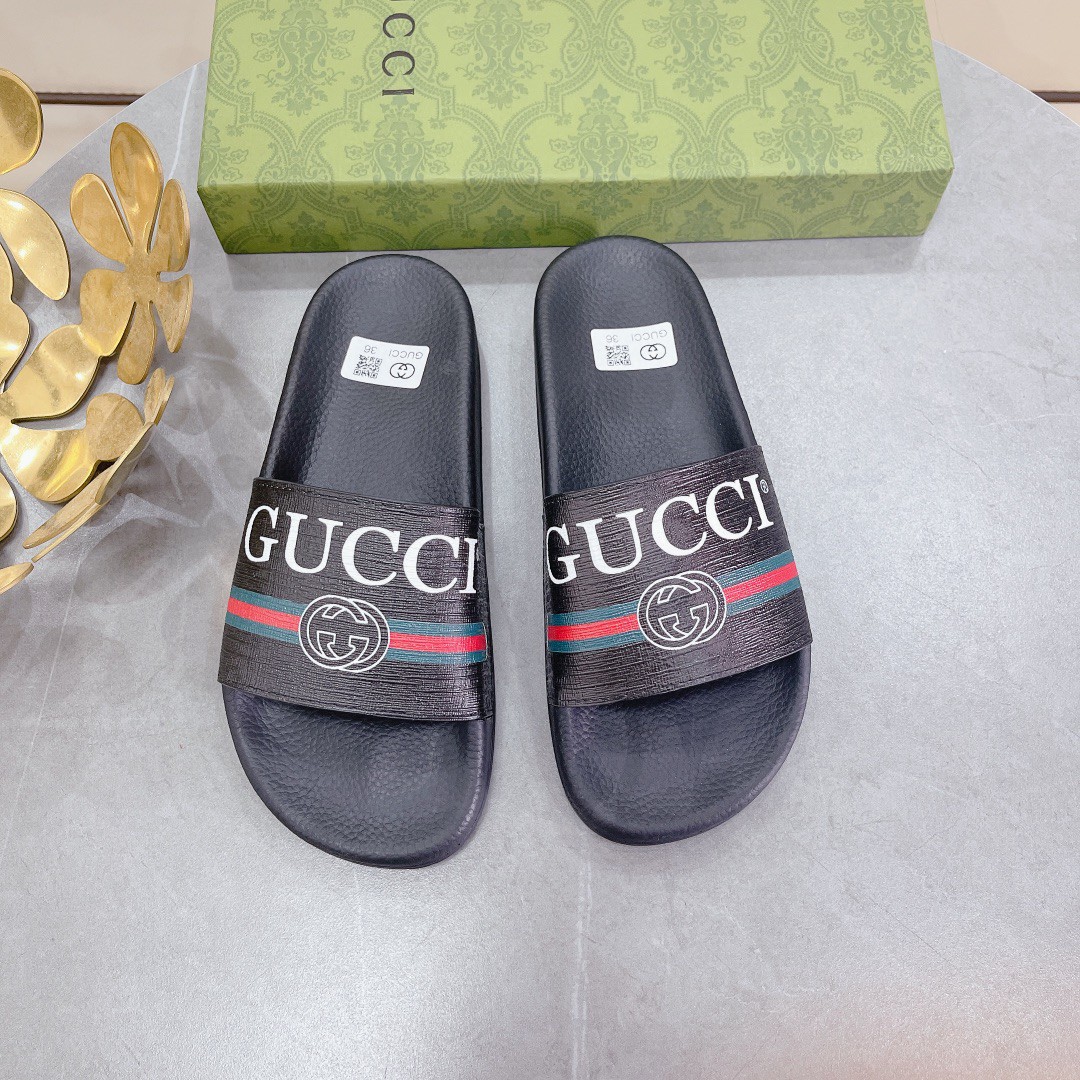 Gucci Women’s Logo Rubber Slide With Web Black For Women 522887
