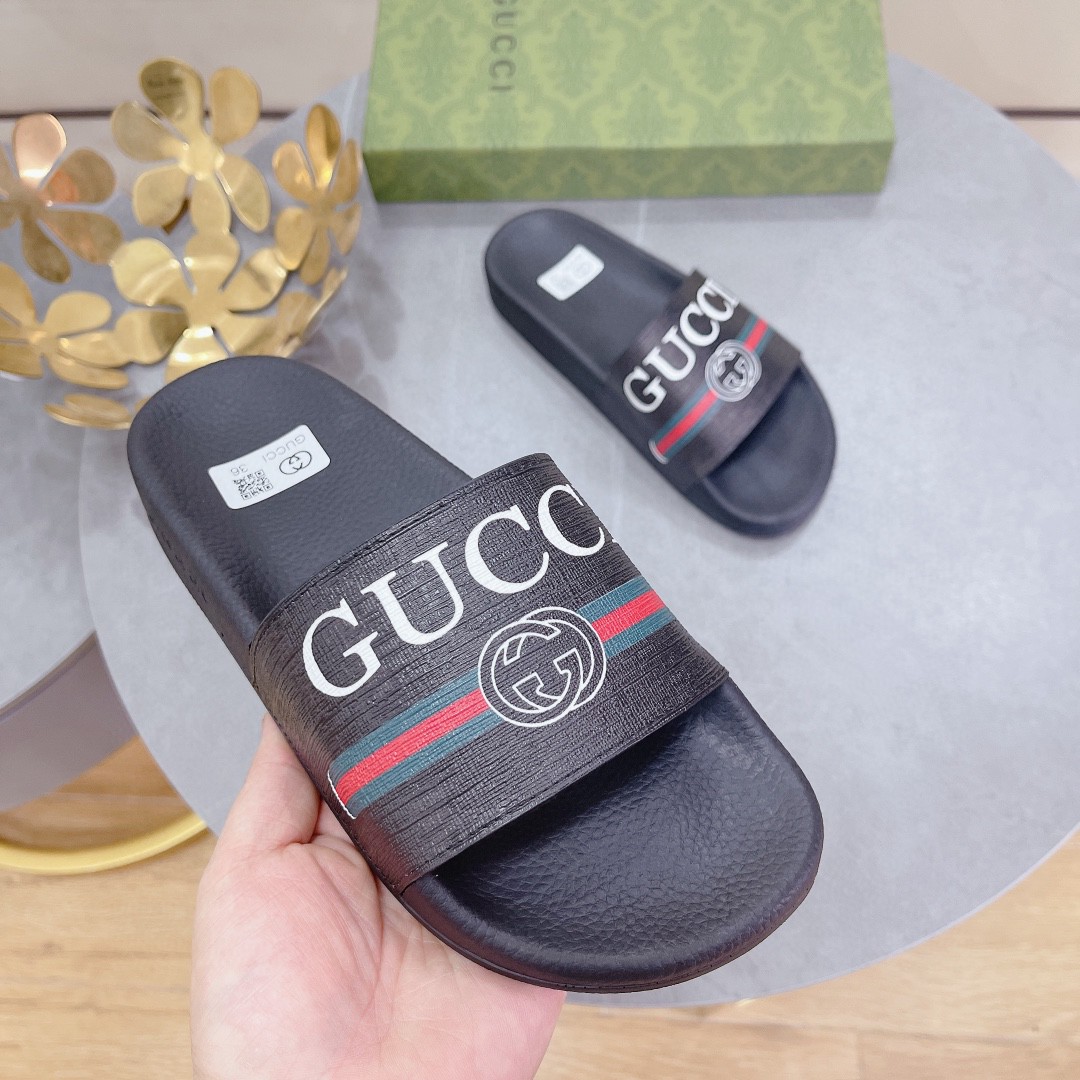 Gucci Women’s Logo Rubber Slide With Web Black For Women 522887