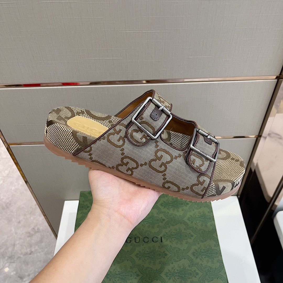 Gucci Women’s Maxi GG Slide Sandal With Straps Beige And Ebony For Women 658020 2HK60