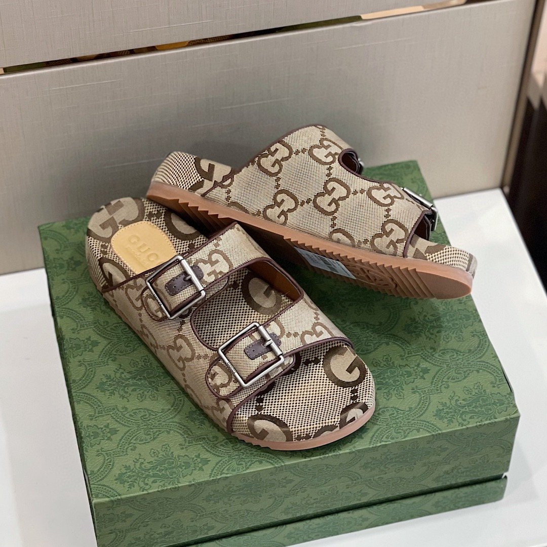 Gucci Women’s Maxi GG Slide Sandal With Straps Beige And Ebony For Women 658020 2HK60