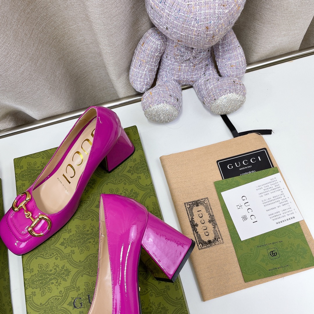 Gucci Women’s Mid-Heel Ballet Flat With Horsebit Dark Pink For Women GG