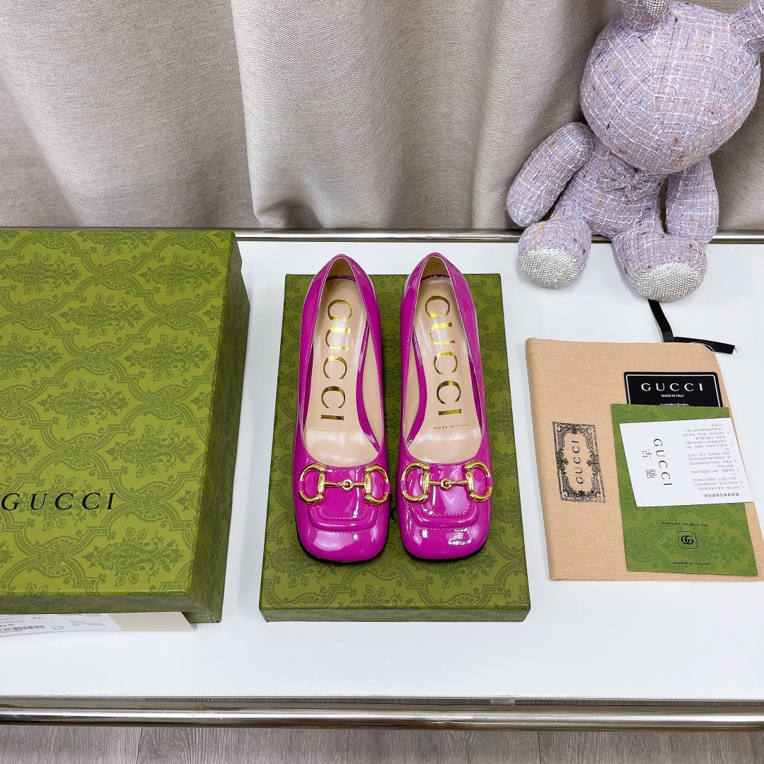 Gucci Women’s Mid-Heel Ballet Flat With Horsebit Dark Pink For Women GG
