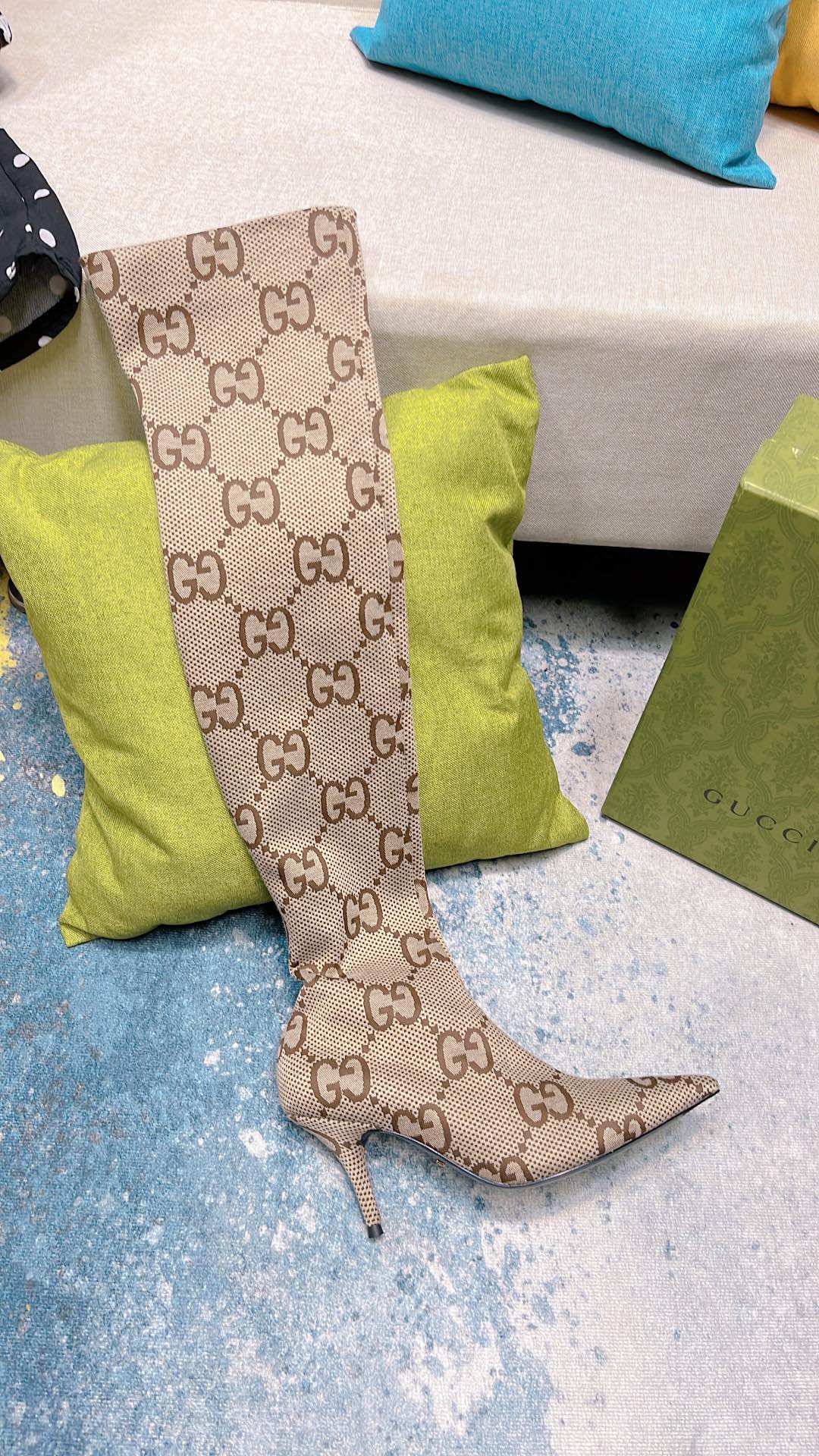 Gucci Women’s Mid-Heel Lisa Monogram Canvas Boot Beige For Women GG