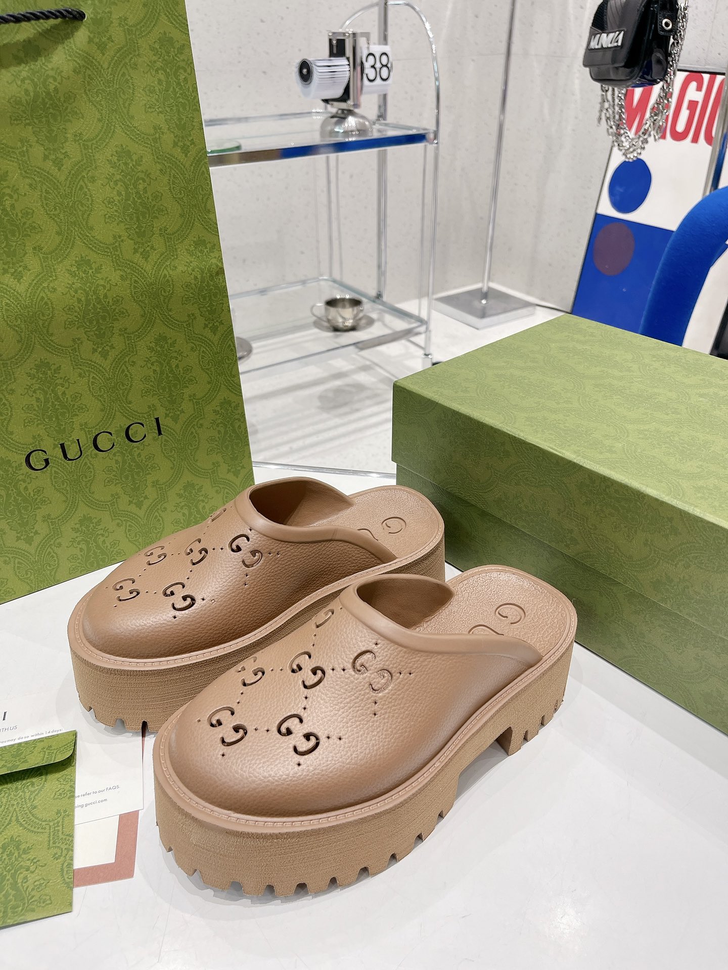 Gucci Women’s Platform Perforated G Sandal Brown For Women GG