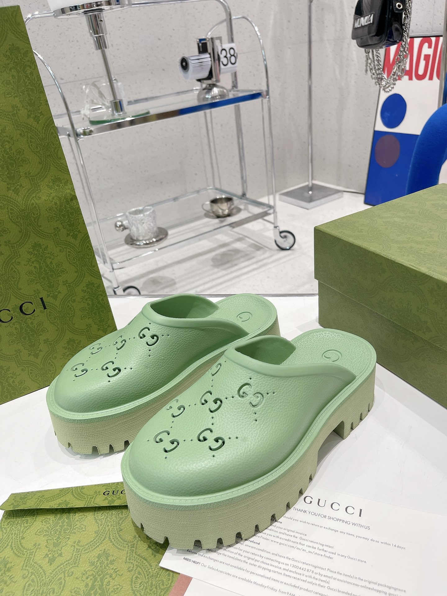Gucci Women’s Platform Perforated G Sandal Green For Women GG