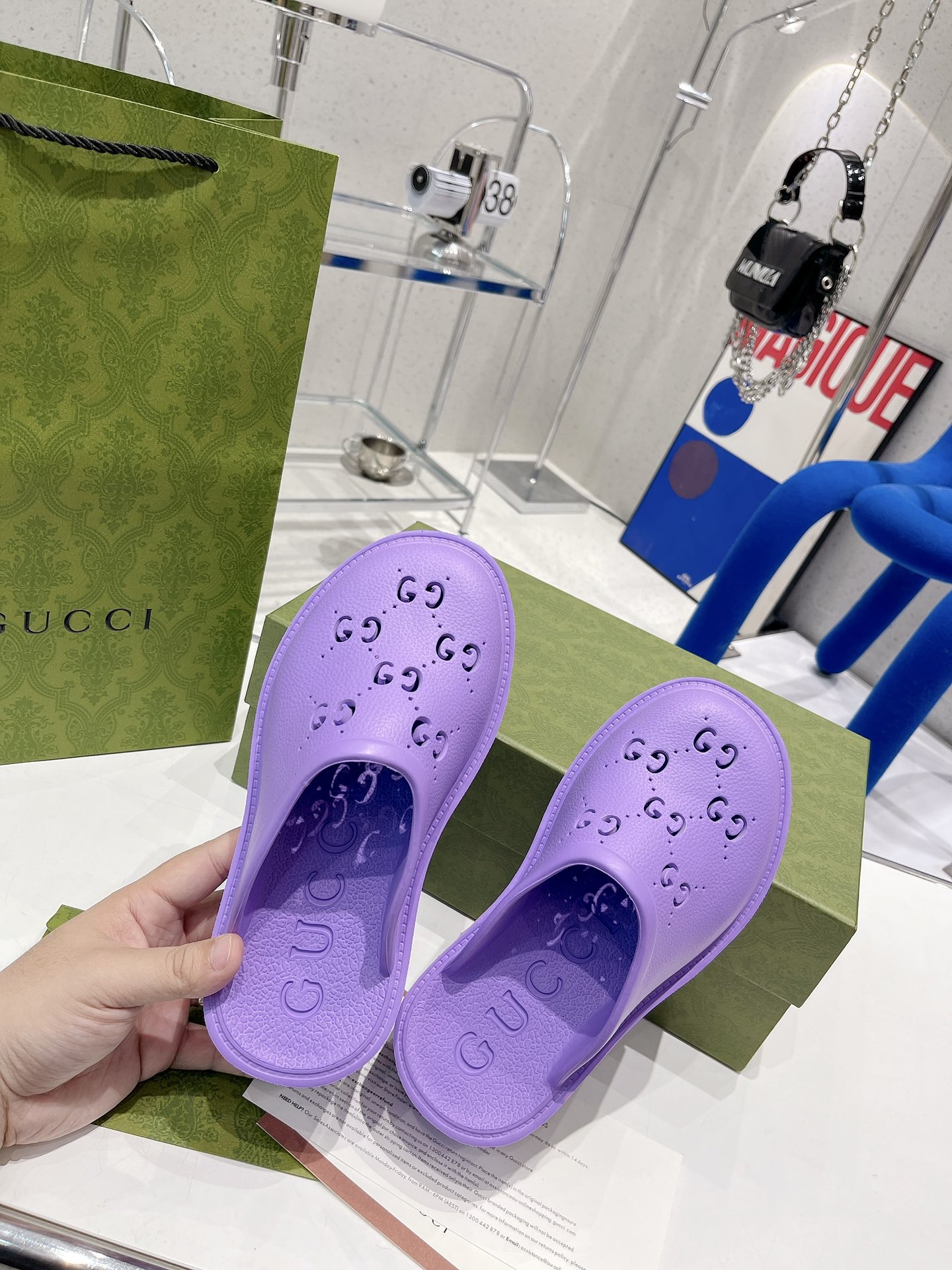 Gucci Women’s Platform Perforated G Sandal Light Blue For Women GG