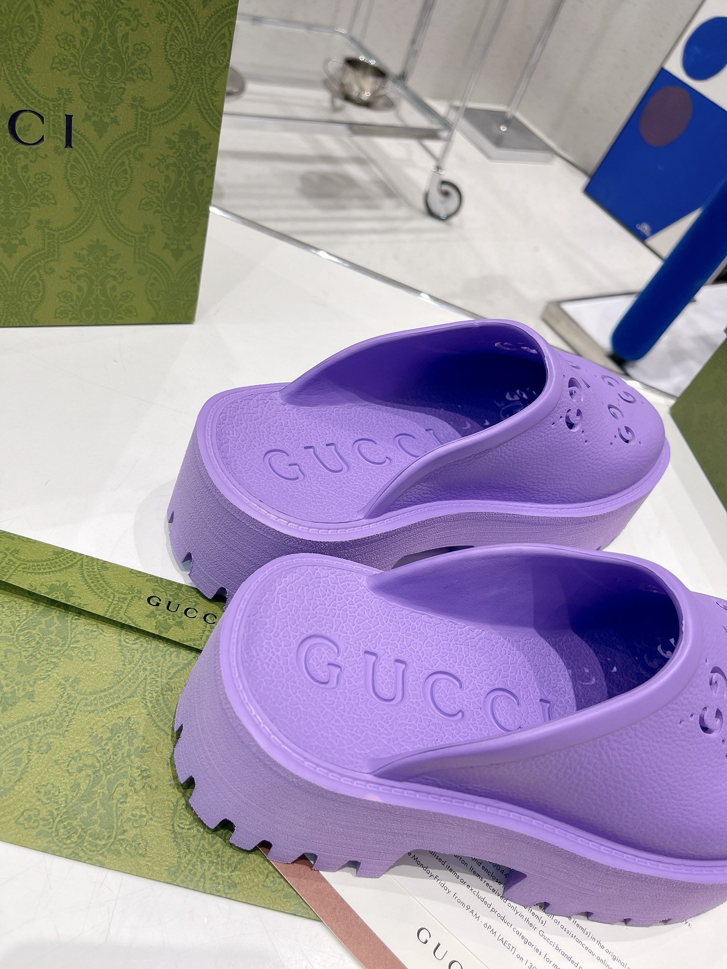 Gucci Women’s Platform Perforated G Sandal Light Blue For Women GG