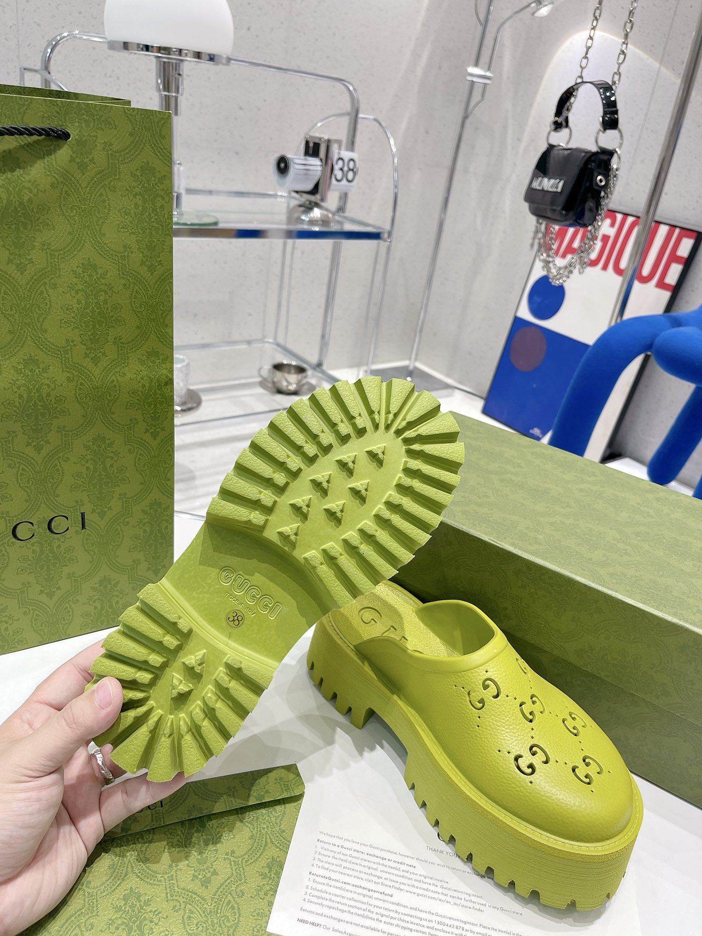 Gucci Women’s Platform Perforated G Sandal Light Green For Women GG