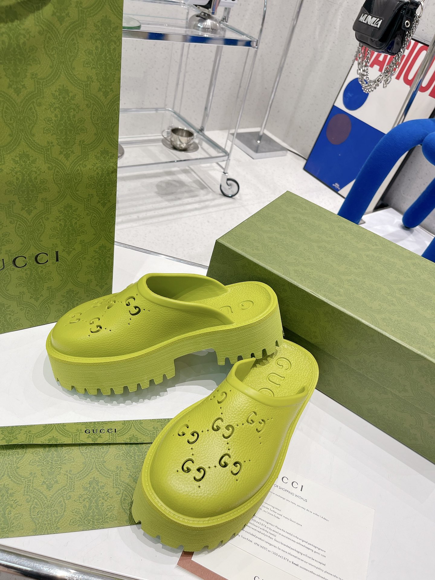 Gucci Women’s Platform Perforated G Sandal Light Green For Women GG