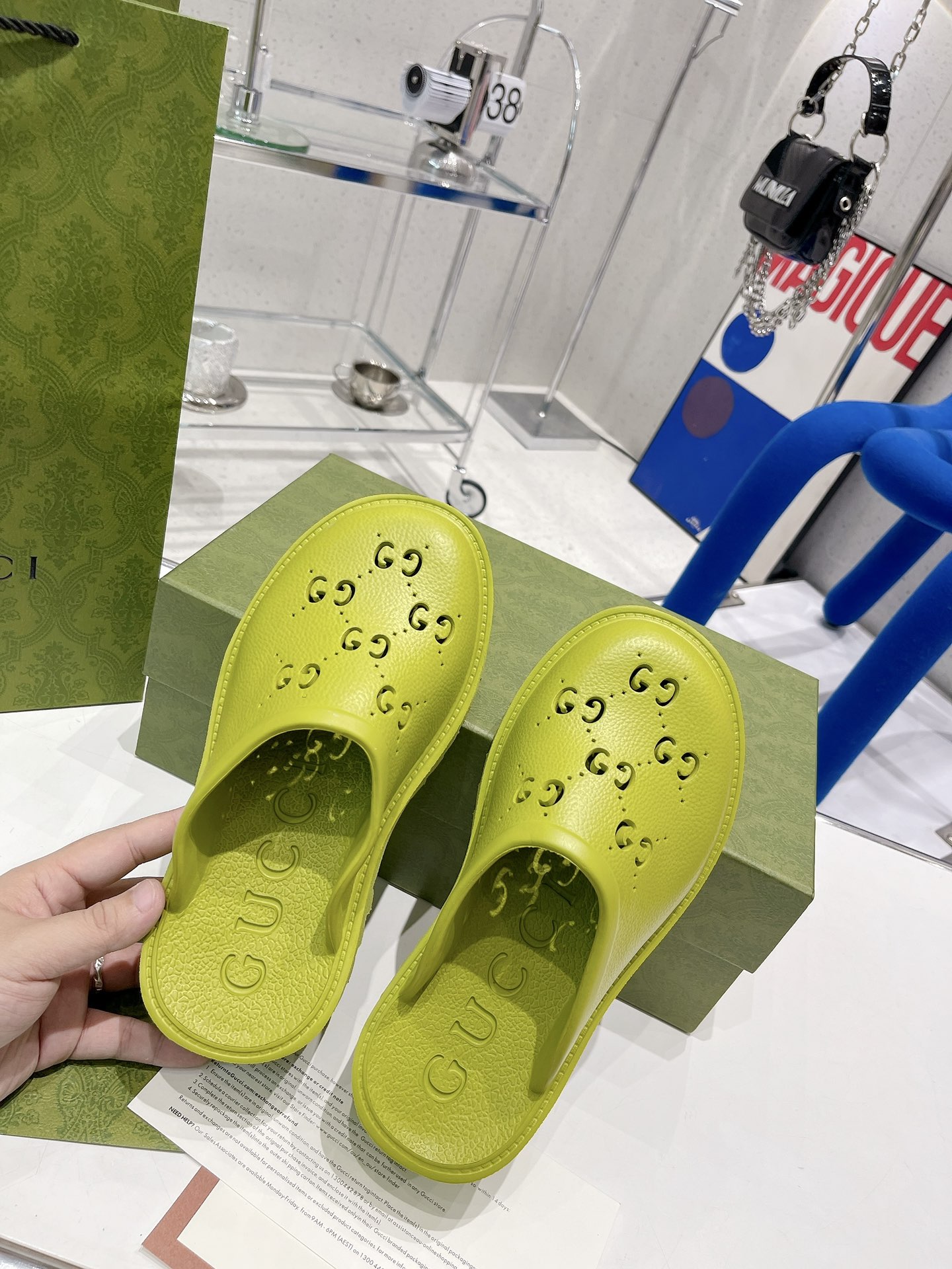 Gucci Women’s Platform Perforated G Sandal Light Green For Women GG