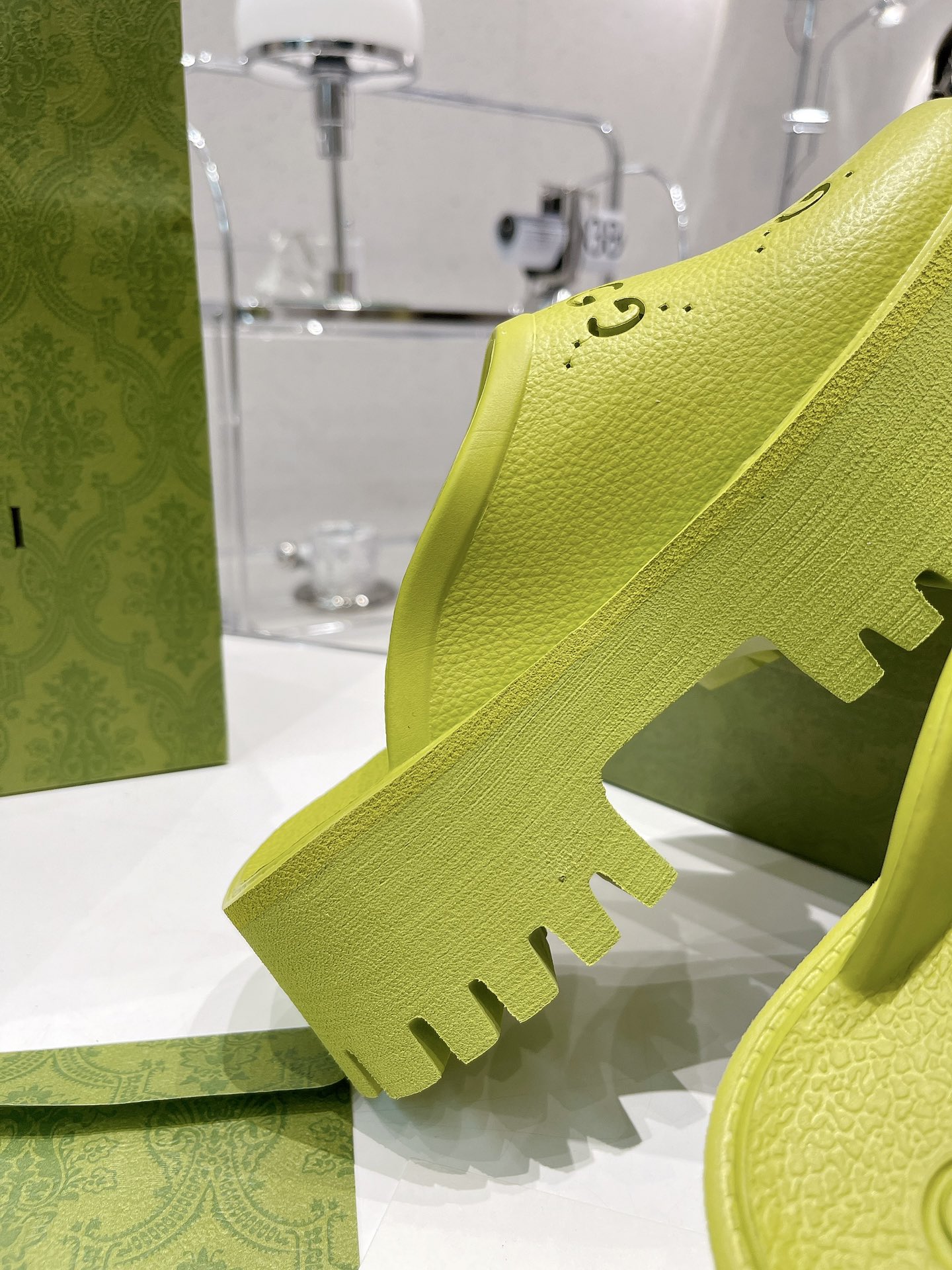 Gucci Women’s Platform Perforated G Sandal Light Green For Women GG