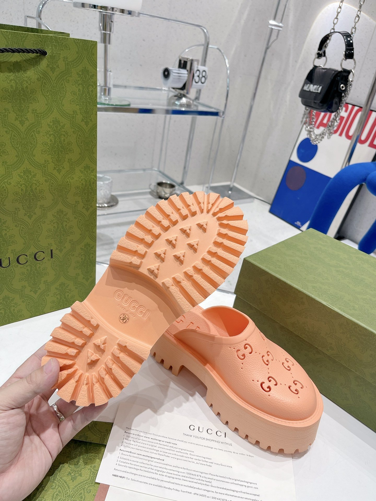 Gucci Women’s Platform Perforated G Sandal Peach For Women GG 663577 JFB00 6707