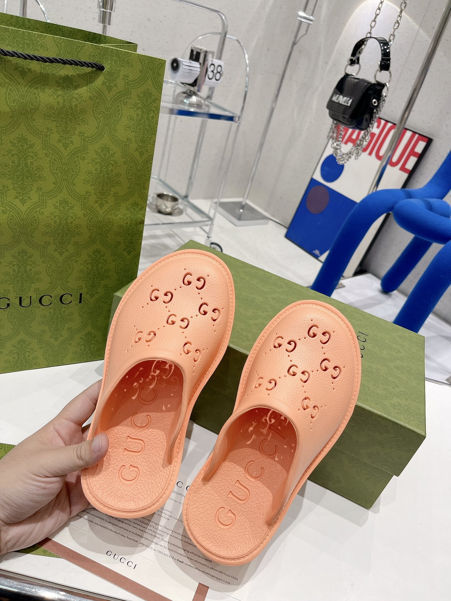 Gucci Women’s Platform Perforated G Sandal Peach For Women GG 663577 JFB00 6707