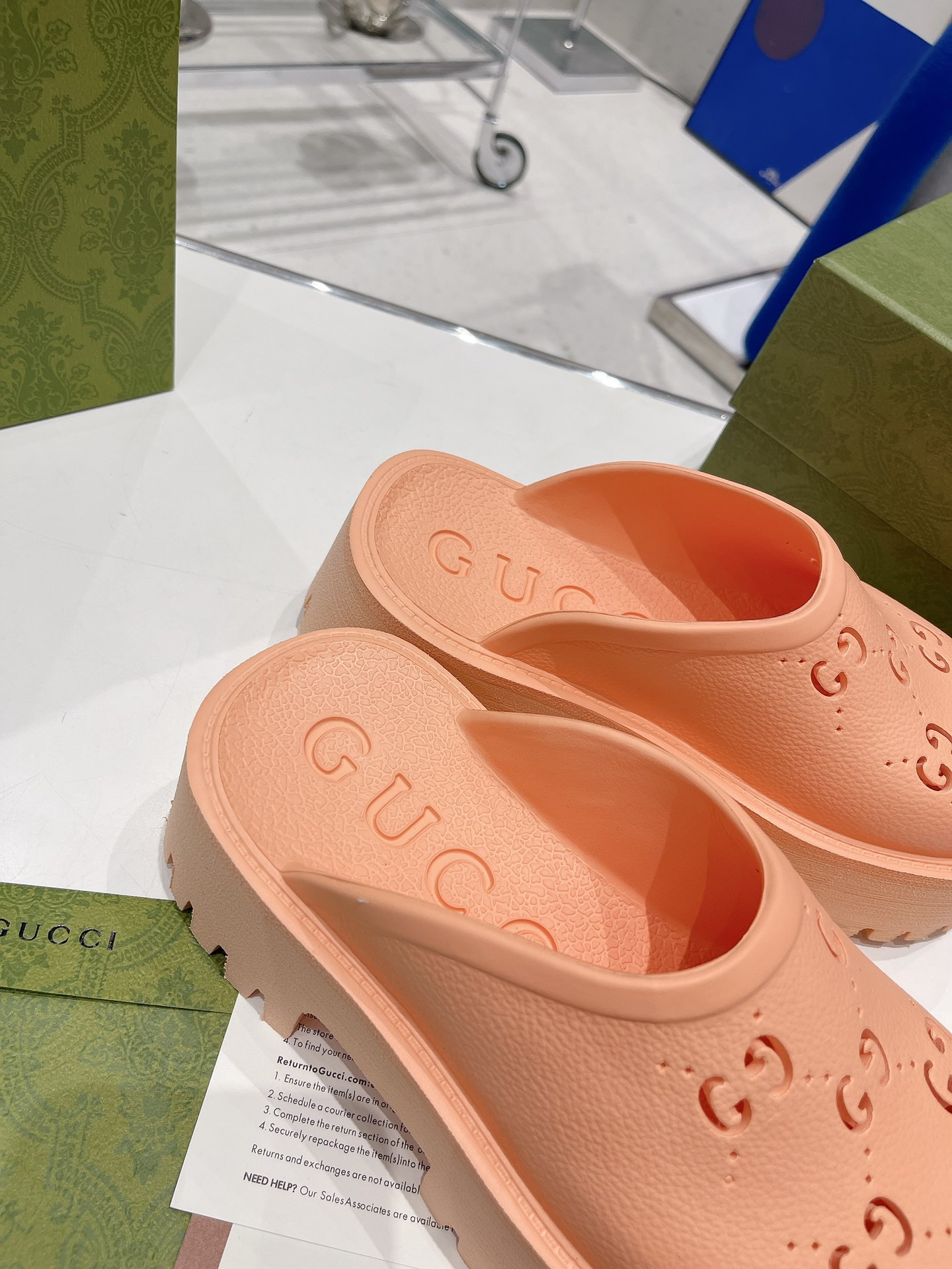 Gucci Women’s Platform Perforated G Sandal Peach For Women GG 663577 JFB00 6707