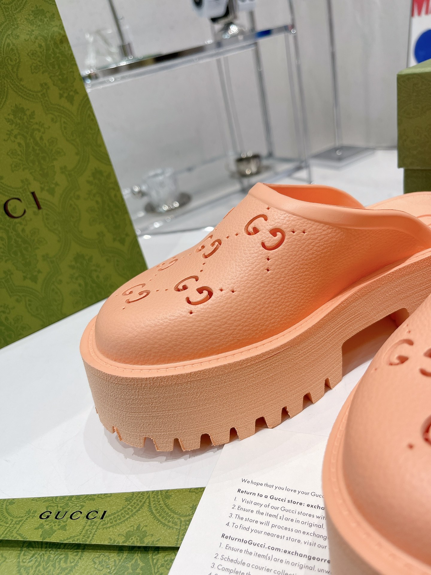 Gucci Women’s Platform Perforated G Sandal Peach For Women GG 663577 JFB00 6707