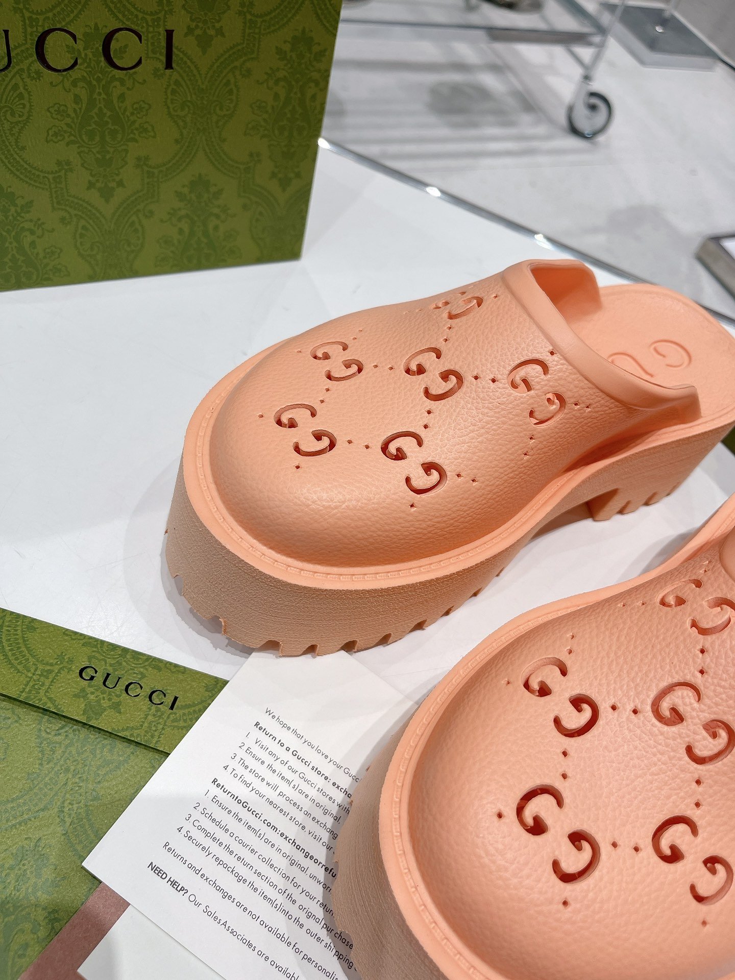 Gucci Women’s Platform Perforated G Sandal Peach For Women GG 663577 JFB00 6707