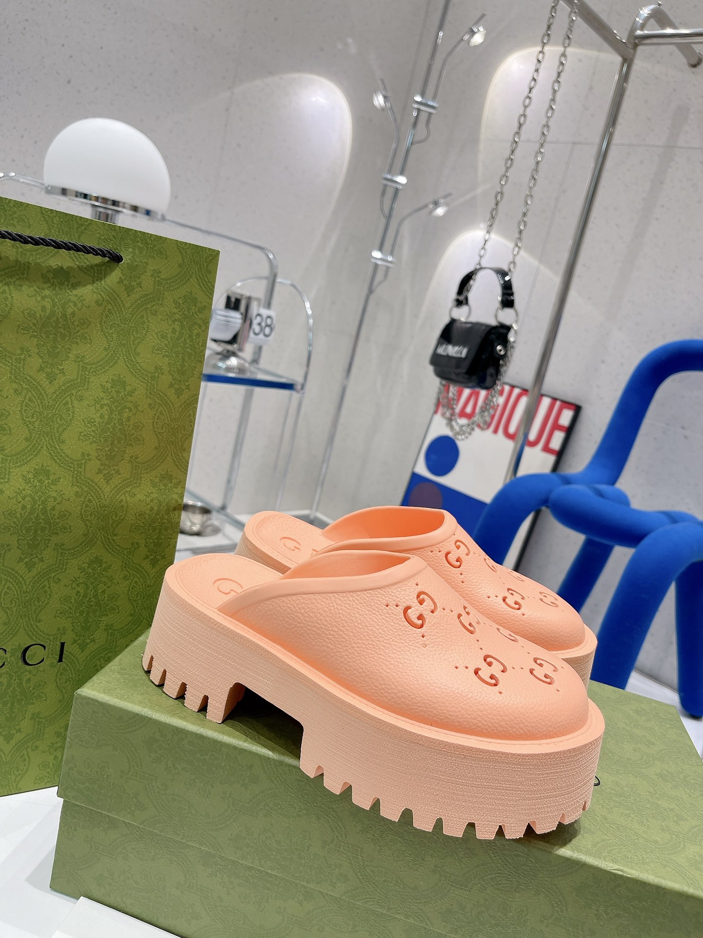 Gucci Women’s Platform Perforated G Sandal Peach For Women GG 663577 JFB00 6707