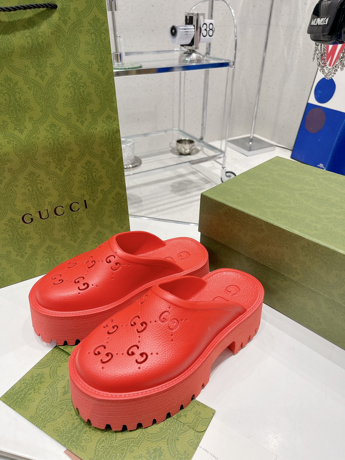 Gucci Women’s Platform Perforated G Sandal Red For Women GG