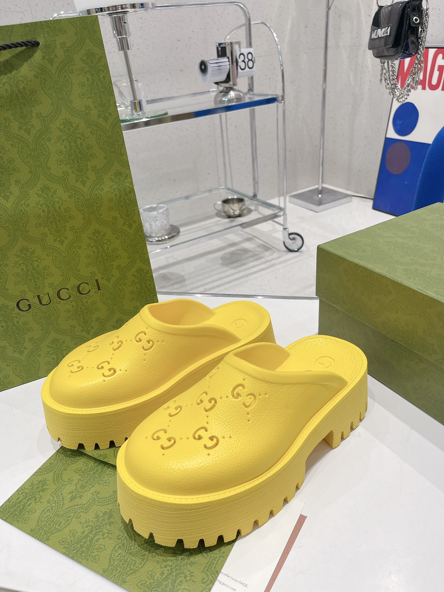 Gucci Women’s Platform Perforated G Sandal Yellow For Women GG 