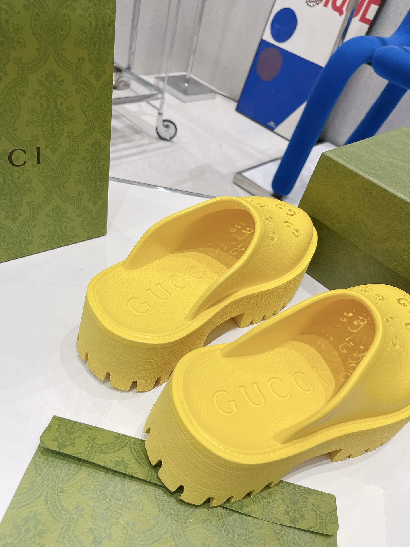 Gucci Women’s Platform Perforated G Sandal Yellow For Women GG 