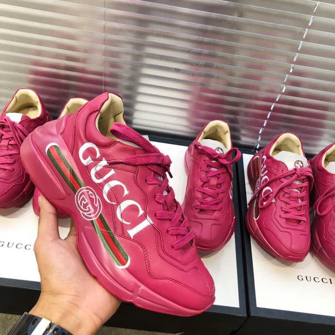 Gucci Women’s Rhyton Gucci Logo Sneaker Pink For Women GG