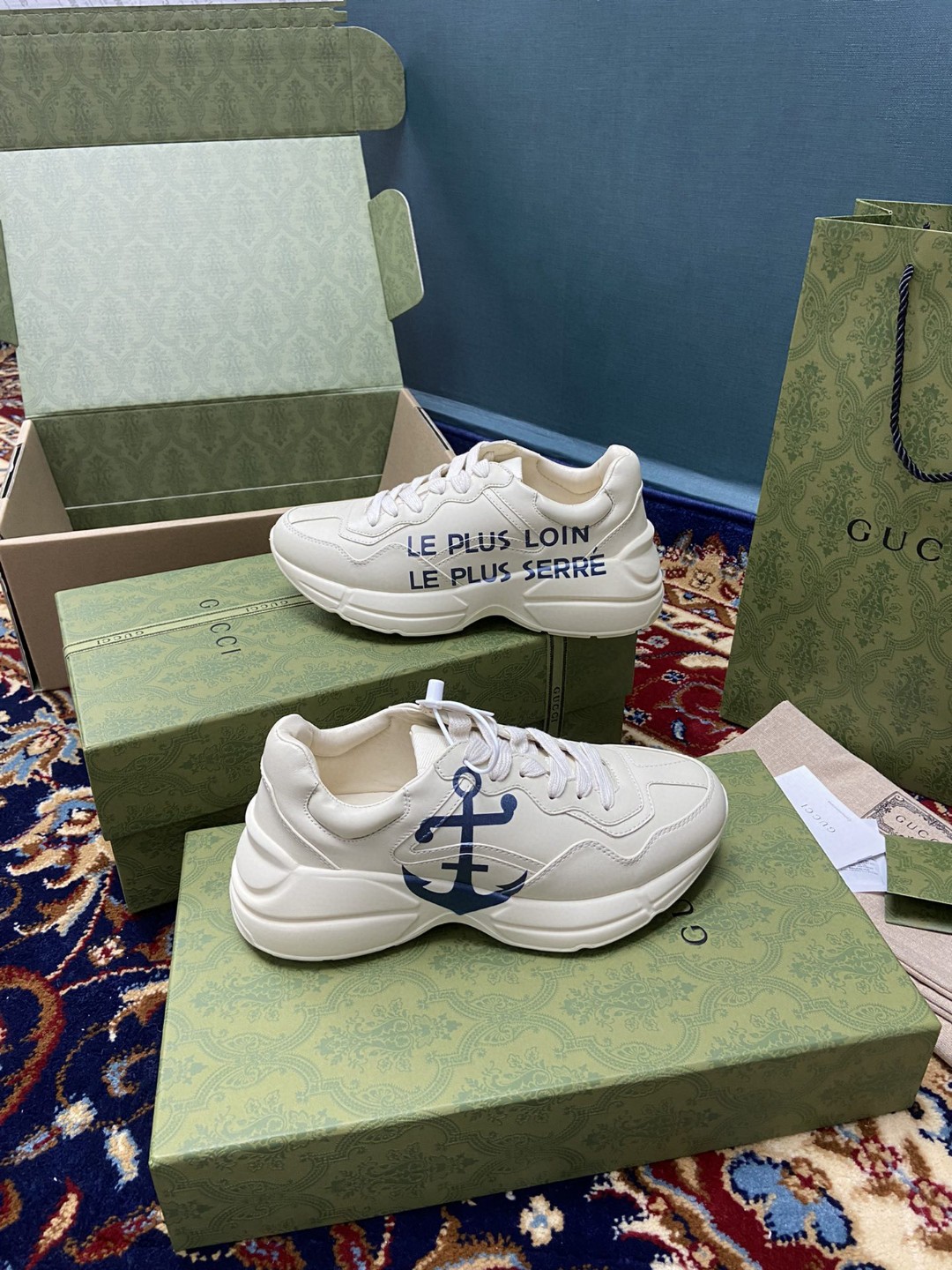 Gucci Women’s Rhyton Sneaker With Anchor White Ivory For Women 576052