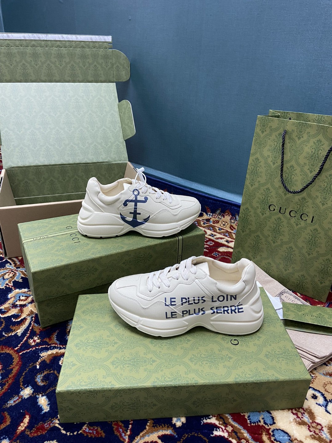 Gucci Women’s Rhyton Sneaker With Anchor White Ivory For Women 576052