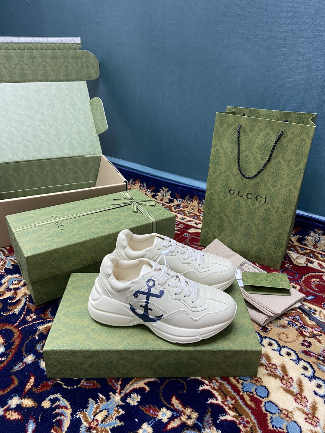Gucci Women’s Rhyton Sneaker With Anchor White Ivory For Women 576052