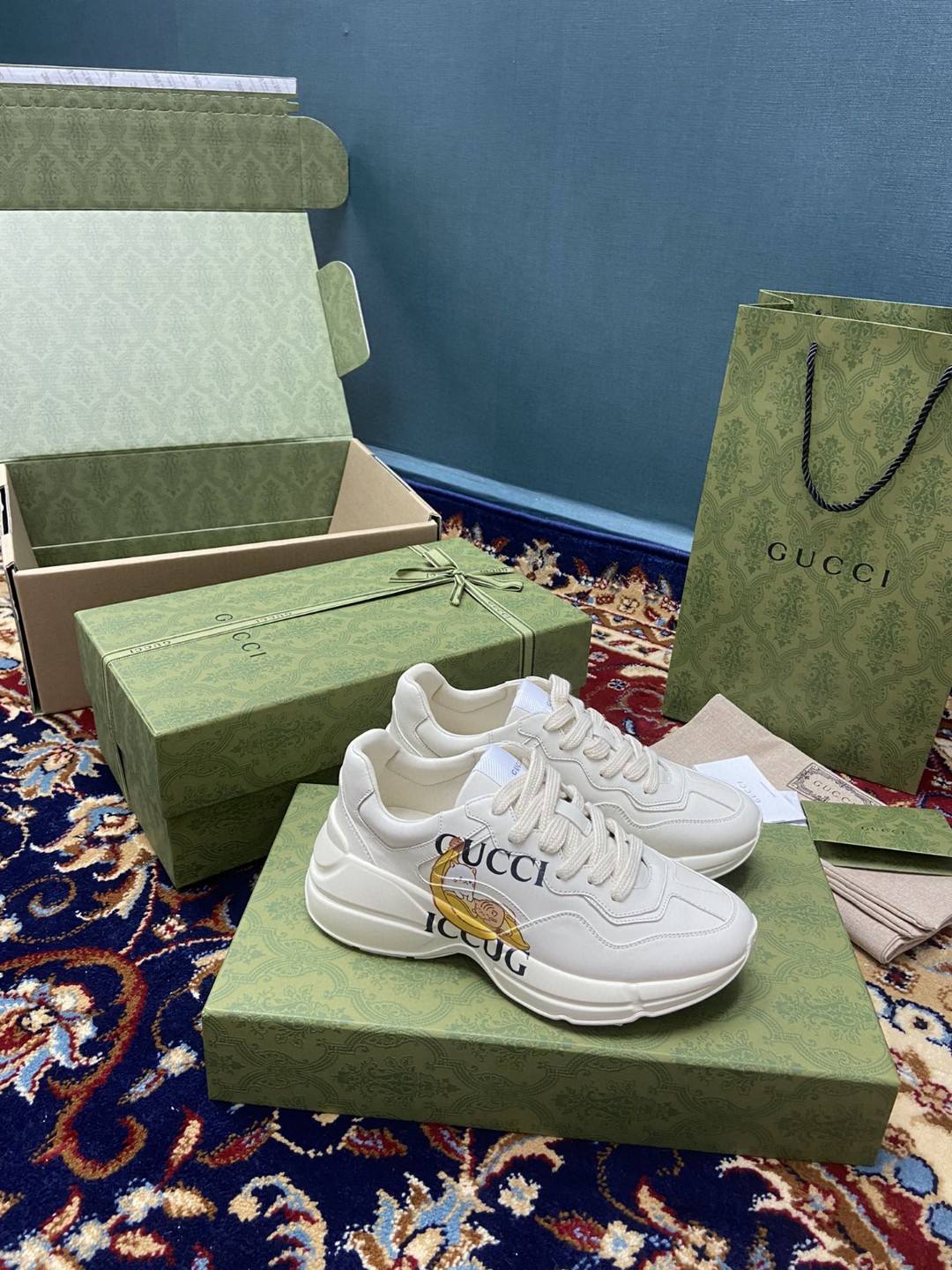 Gucci Women’s Rhyton Sneakers With Bananya White Ivory For Women 659408-2SH00-9522a