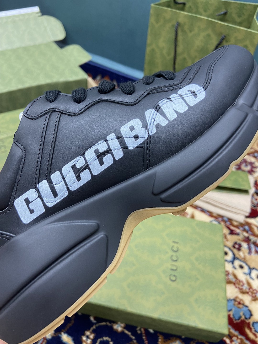Gucci Women’s Rhyton Sneakers With Gucci Band Black For Women 599145 DRW00 1000