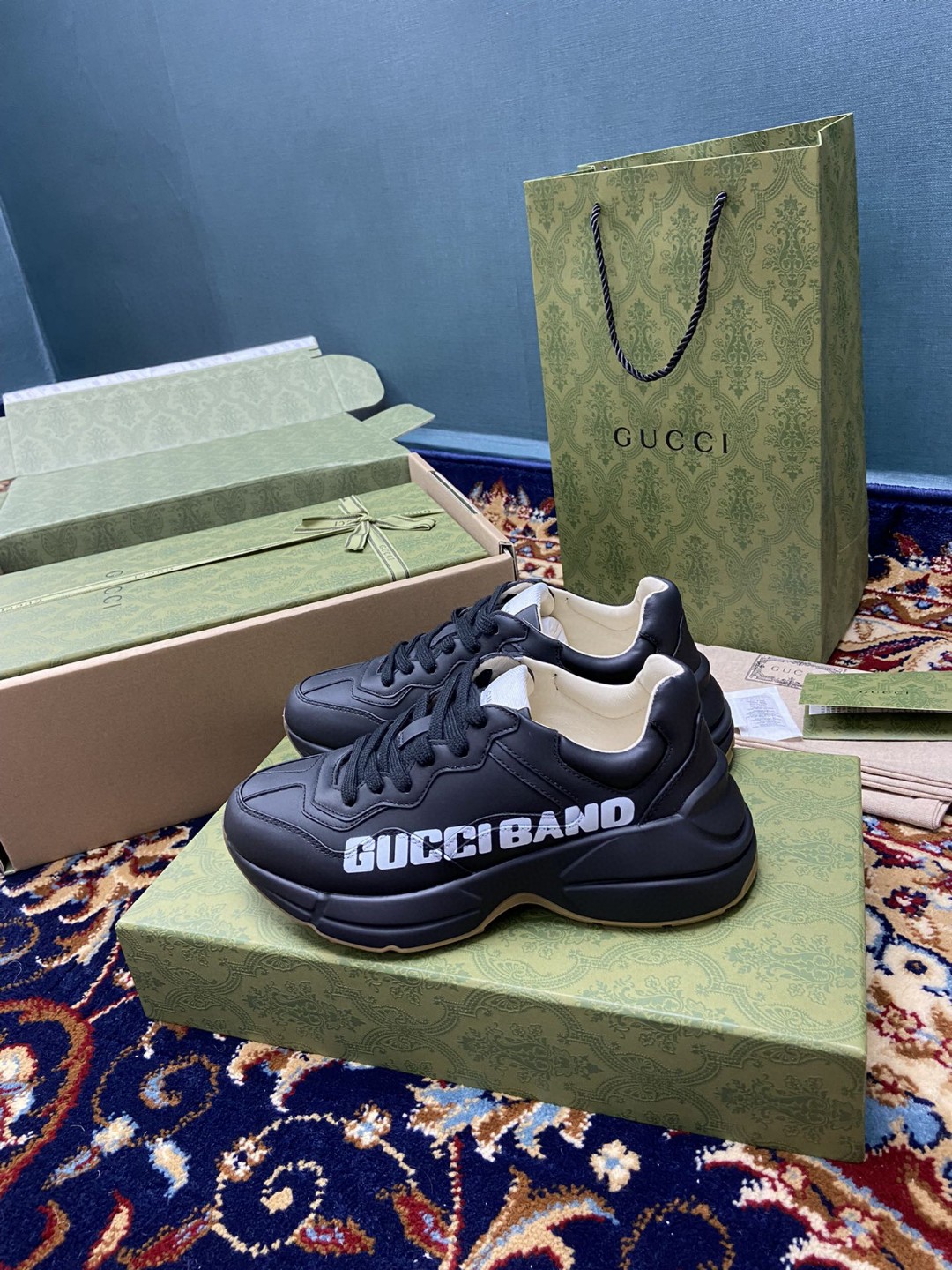 Gucci Women’s Rhyton Sneakers With Gucci Band Black For Women 599145 DRW00 1000