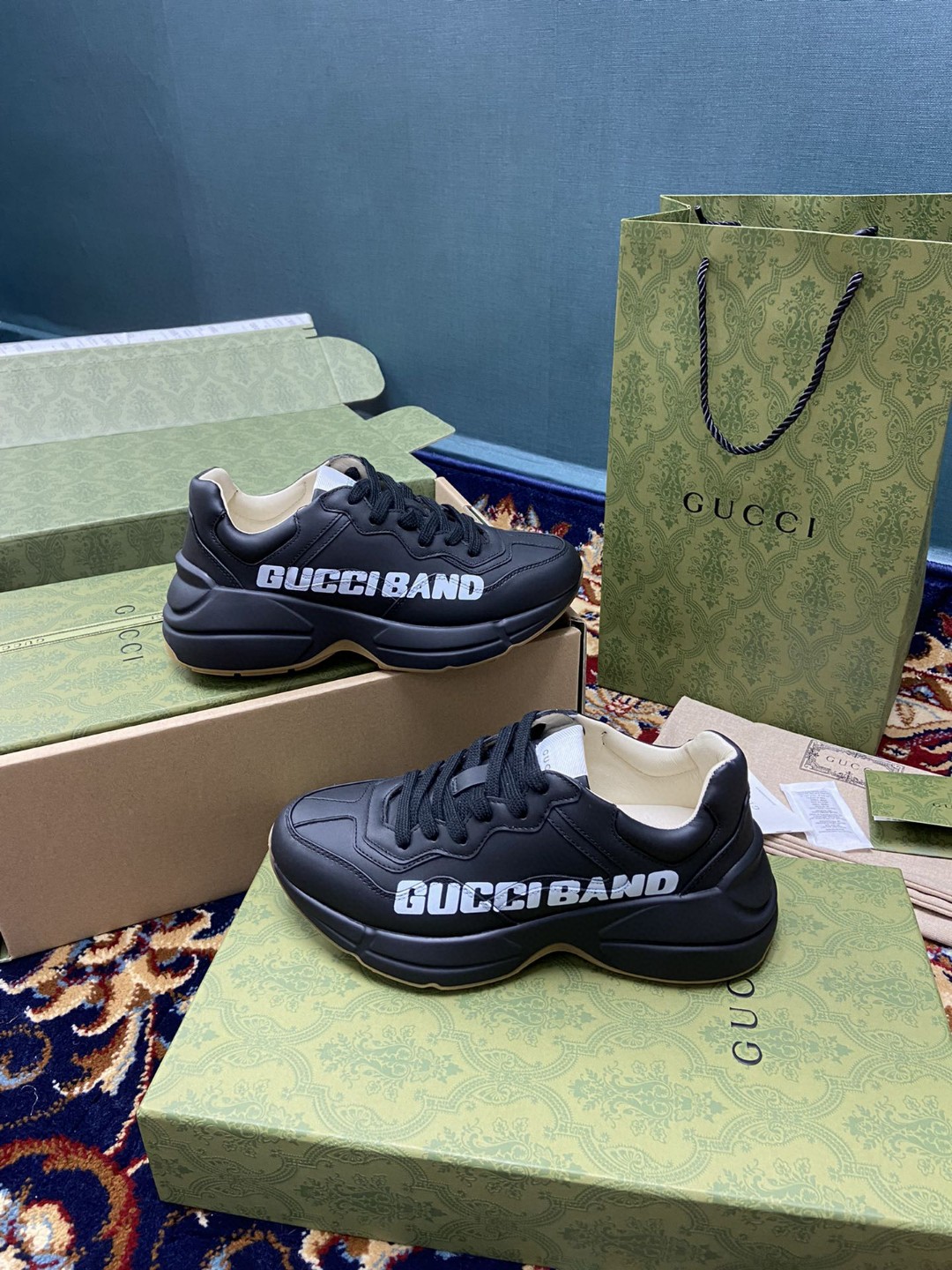 Gucci Women’s Rhyton Sneakers With Gucci Band Black For Women 599145 DRW00 1000