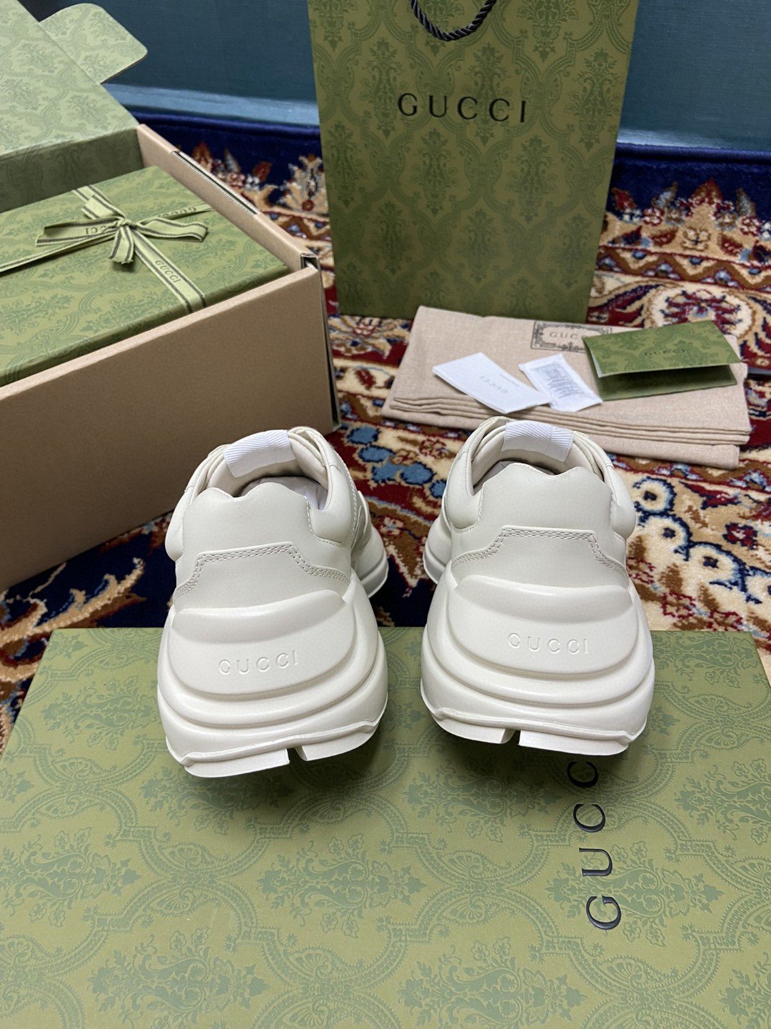 Gucci Women’s Rhyton Sneakers With Gucci Tiger White Ivory For Women 524990