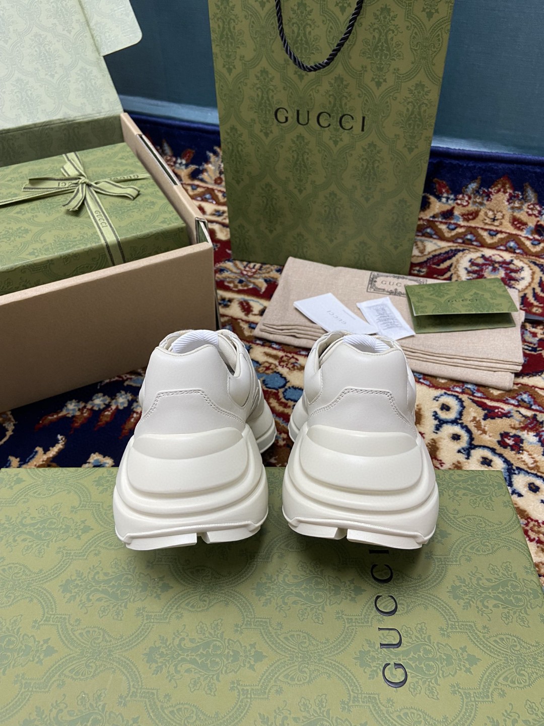 Gucci Women’s Rhyton Sneakers With Gucci Tiger White Ivory For Women 687611 DRW00 9522