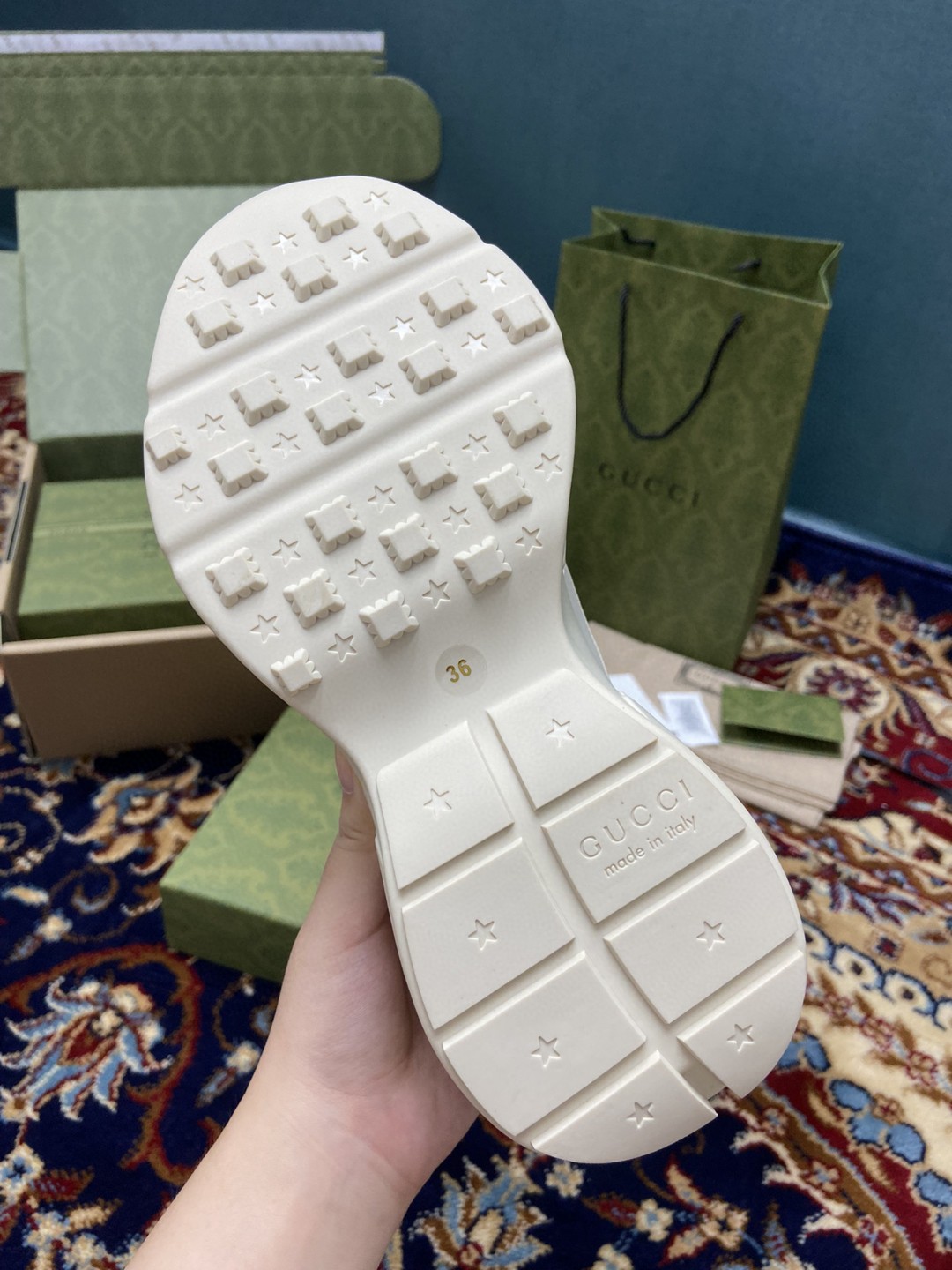Gucci Women’s Rhyton Sneakers With Gucci Tiger White Ivory For Women 687611 DRW00 9522