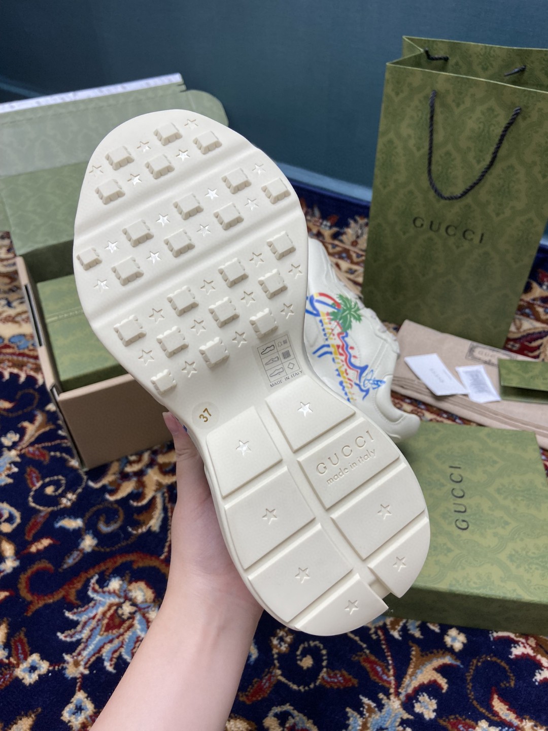 Gucci Women’s Rhyton Sneakers With Lighton Hawaii White Ivory For Women 552851 DRW00 1000