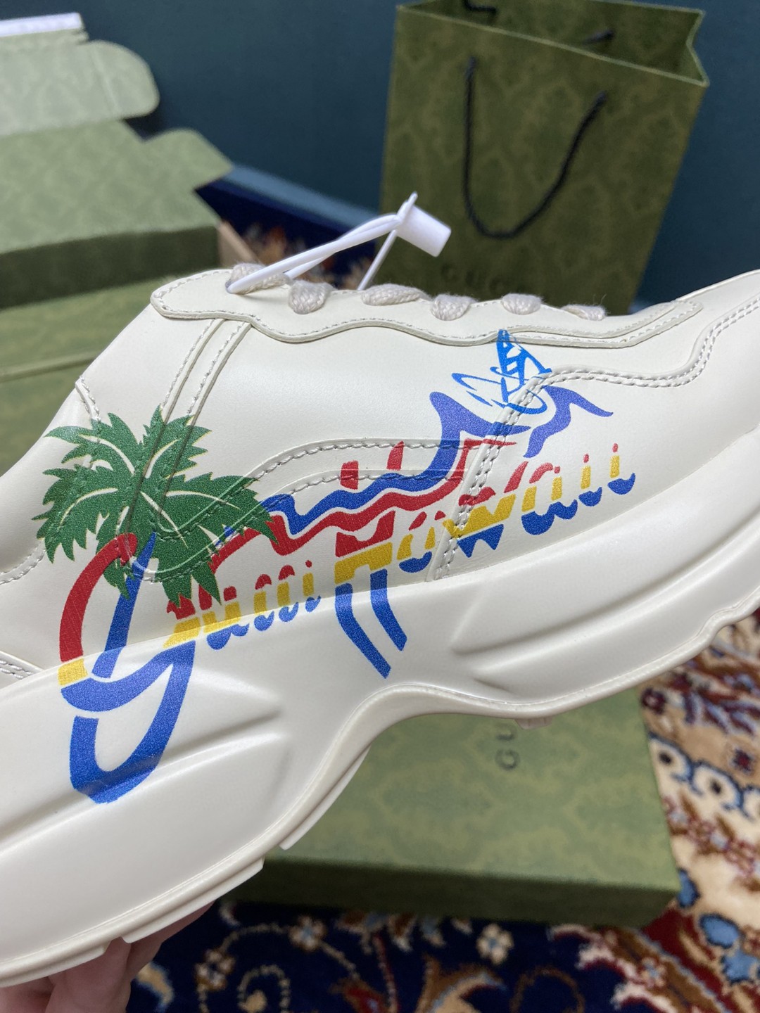Gucci Women’s Rhyton Sneakers With Lighton Hawaii White Ivory For Women 552851 DRW00 1000