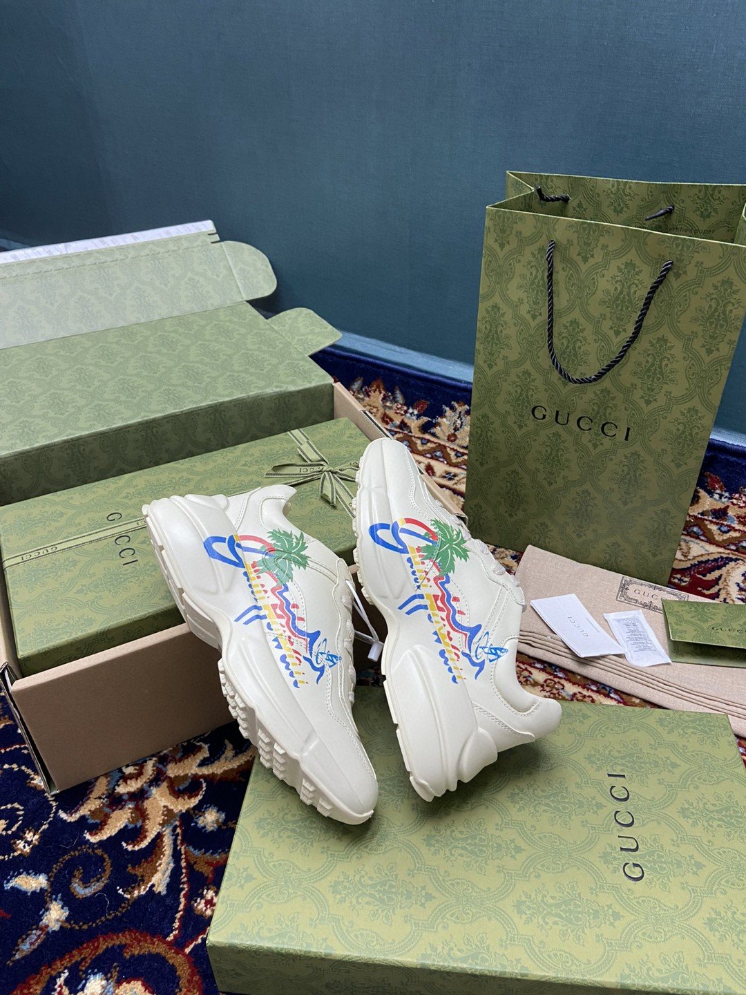 Gucci Women’s Rhyton Sneakers With Lighton Hawaii White Ivory For Women 552851 DRW00 1000