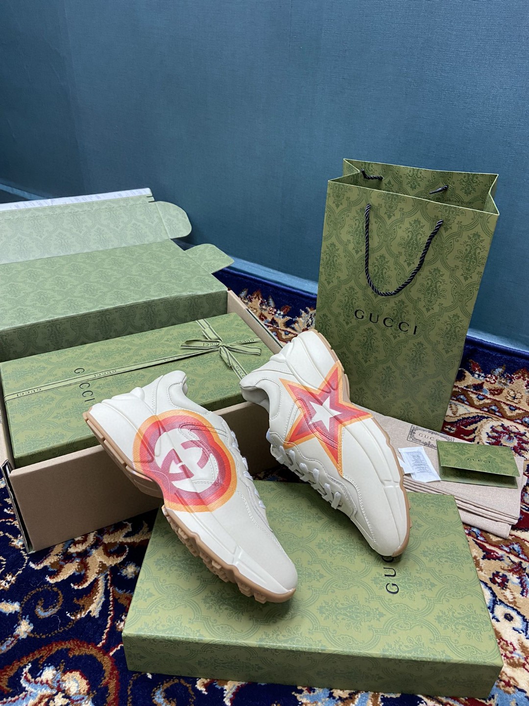Gucci Women’s Rhyton Sneakers With Logo Print White Ivory For Women 6548636 DRW00 9022